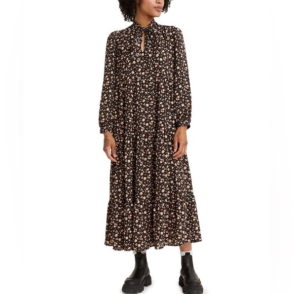 Levi’s “Marisole” Grunge Prairie Black Floral Tiered Maxi Dress - Picture 1 of 4